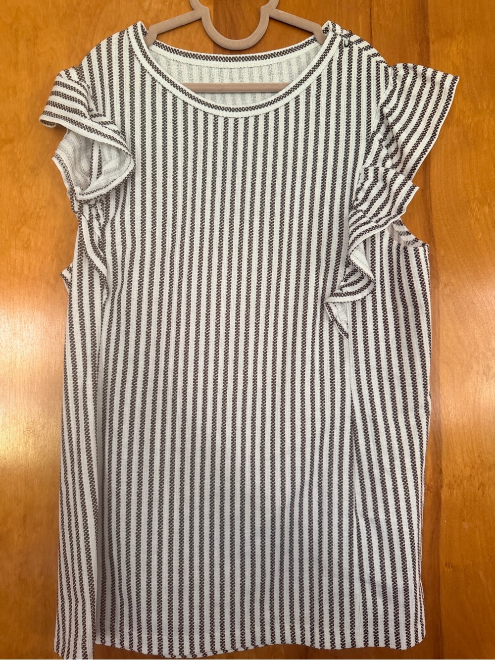 Striped Ruffle Sleeve Tank Top - Brown & White